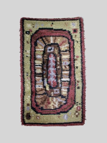 Swedish Geometric Rya Wool Rug, 80x150cm, 1900s